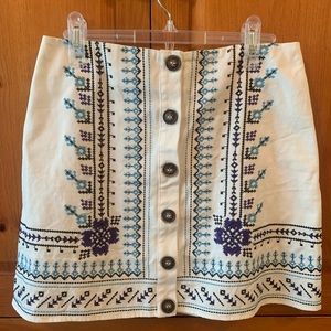 Button Up Embroidered White Skirt